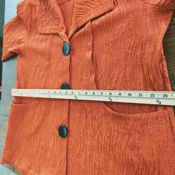 Ali Miles 3/4" sleeve burnt orange button front pockets Tunic Textured Jacket Lg - Picture 13 of 16
